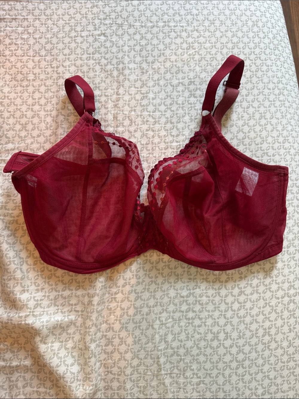 Elomi Sheer Lace Underwire Bra in Deep Red